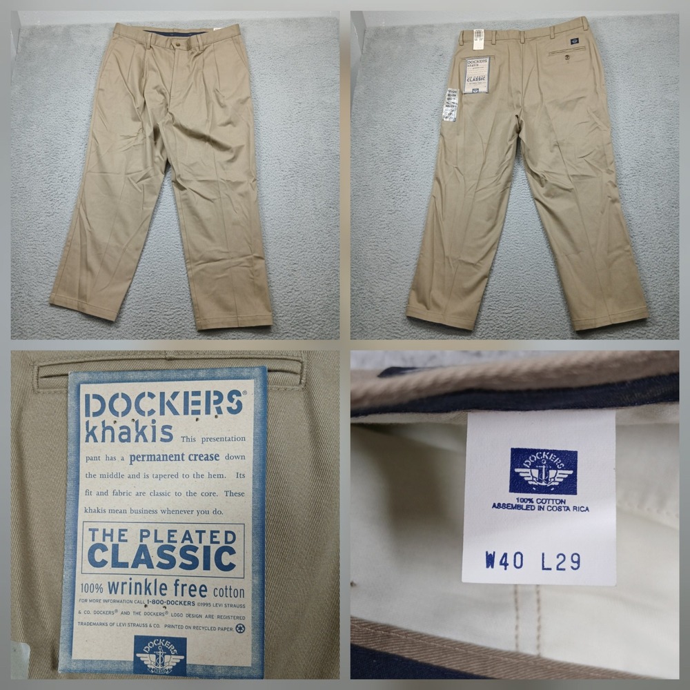 Dockers‎ Pleated Classic Khakis Men's 40x29 Tan 100% Cotton NWT